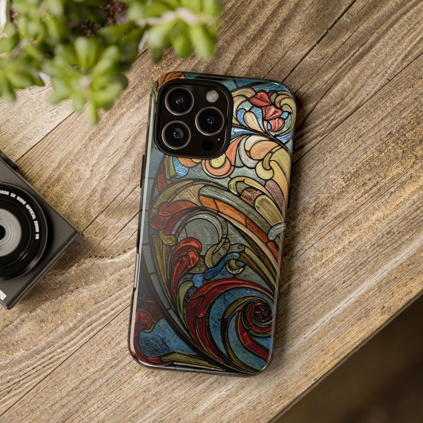 Faux Stained Glass iPhone Case, Art Nouveau Tough Case, Vintage Art Lover Gift, Durable Protector, Artistic Phone Cover, Art Deco Phone Case