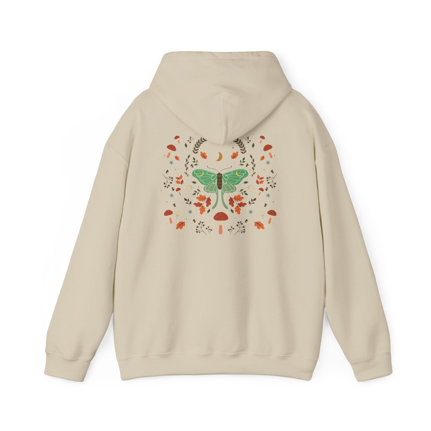 Luna Moth Vintage Boho Hoodie Woodland Vibes Green Moth Sweater Forest Botanical Floral Top Hooded Sweatshirt