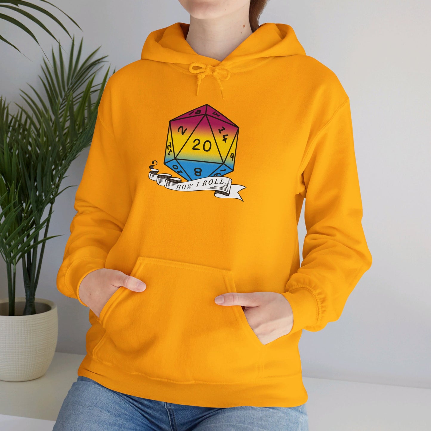 Nerdy Pansexual Flag Pride | How I Roll | Pride Flag D20 Hoodie | Unisex Heavy Blend™ Hooded Sweatshirt