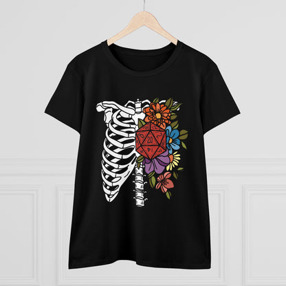 D20 Floral Skeleton Ribcage Women's Midweight Cotton Tee