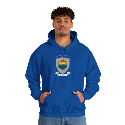 All Are Welcome At My Table | Ally | Game Master| Dungeon Master | Nerdy Pride Flag D20 T-Shirt | Unisex Heavy Blend™ Hooded Sweatshirt