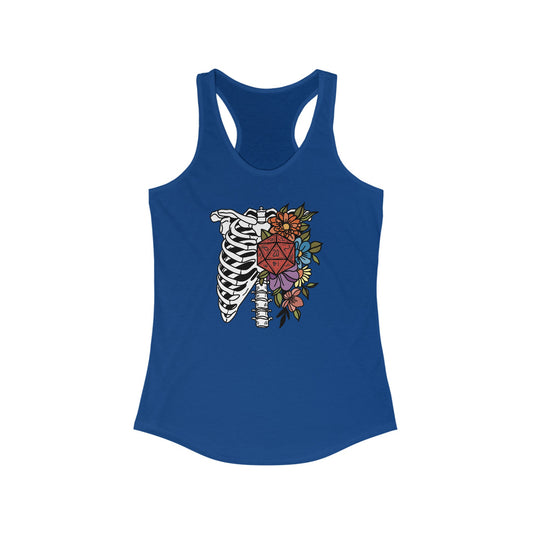 Women's Ideal Racerback Tank, D20 Floral Skeleton Ribcage, Gym Shirt