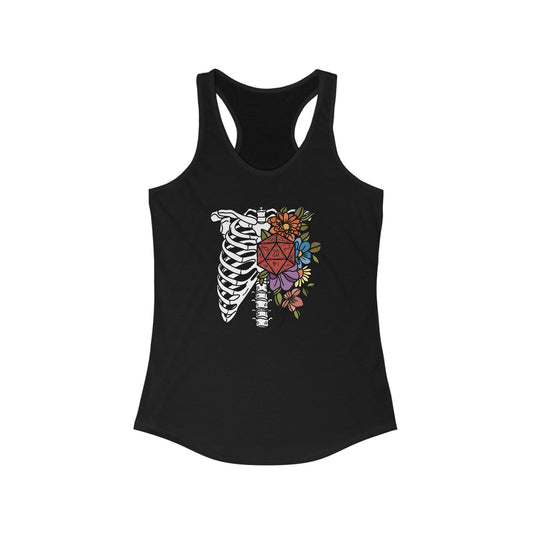 Women's Ideal Racerback Tank, D20 Floral Skeleton Ribcage, Gym Shirt