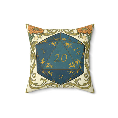 D20 Dice Pillow, Elegant Gaming Decor, RPG Themed Cushion, Art Nouveau Inspired, Dungeons & Dragons Fans Gift, Unique Home Accent, Spun