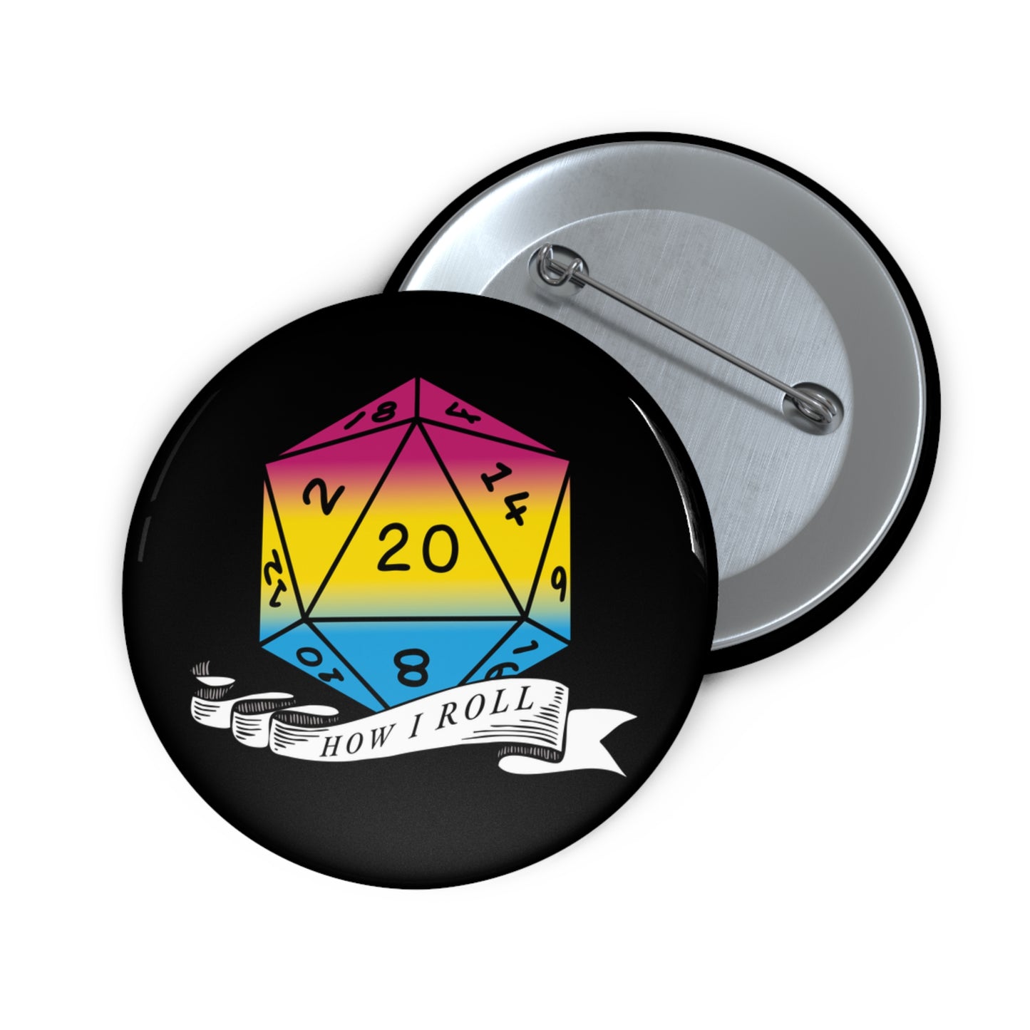 D20 Pansexual Pride Flag How I Roll Button Pin, LGBTQ+ Pin, Pide Month Accessories, Statement Pin, Pride Parade Gear