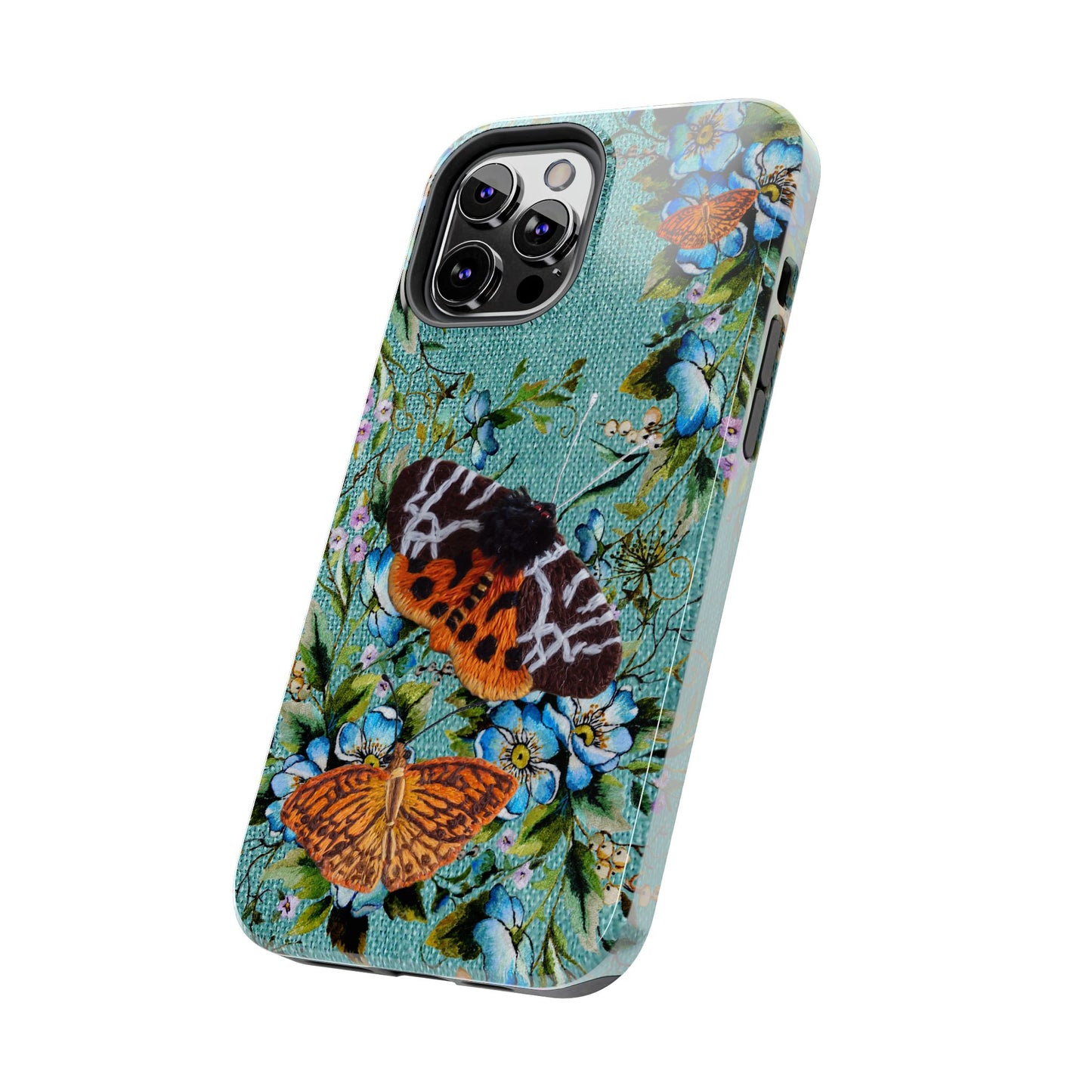 Vintage Blooms and Butterflies Phone Case Embroidered Look Floral Cottagecore Phone Cover, iPhone, Pixel, Samsung