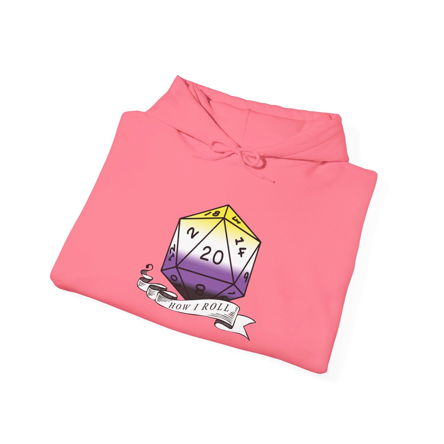 Nerdy Non-Binary Flag Pride | How I Roll | Pride Flag D20 Hoodie | Unisex Heavy Blend™ Hooded Sweatshirt