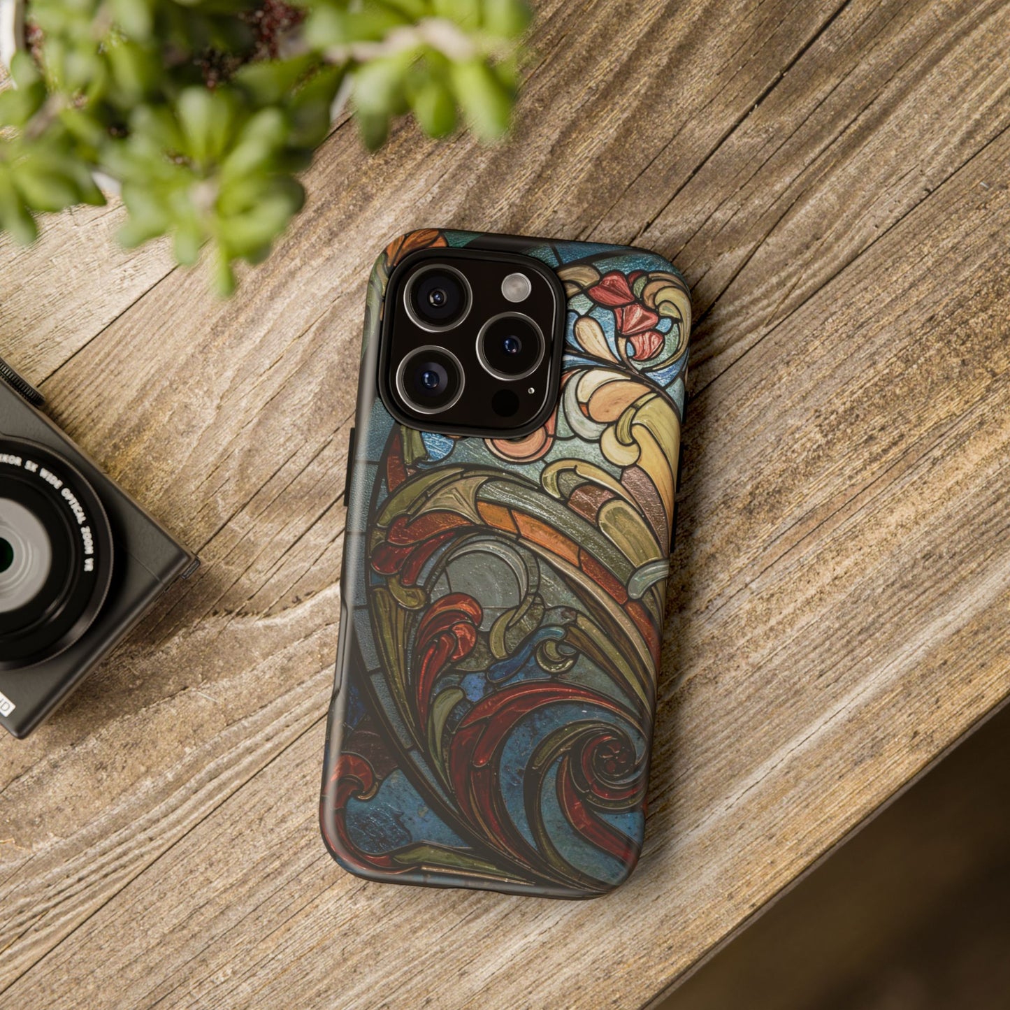 Faux Stained Glass iPhone Case, Art Nouveau Tough Case, Vintage Art Lover Gift, Durable Protector, Artistic Phone Cover, Art Deco Phone Case