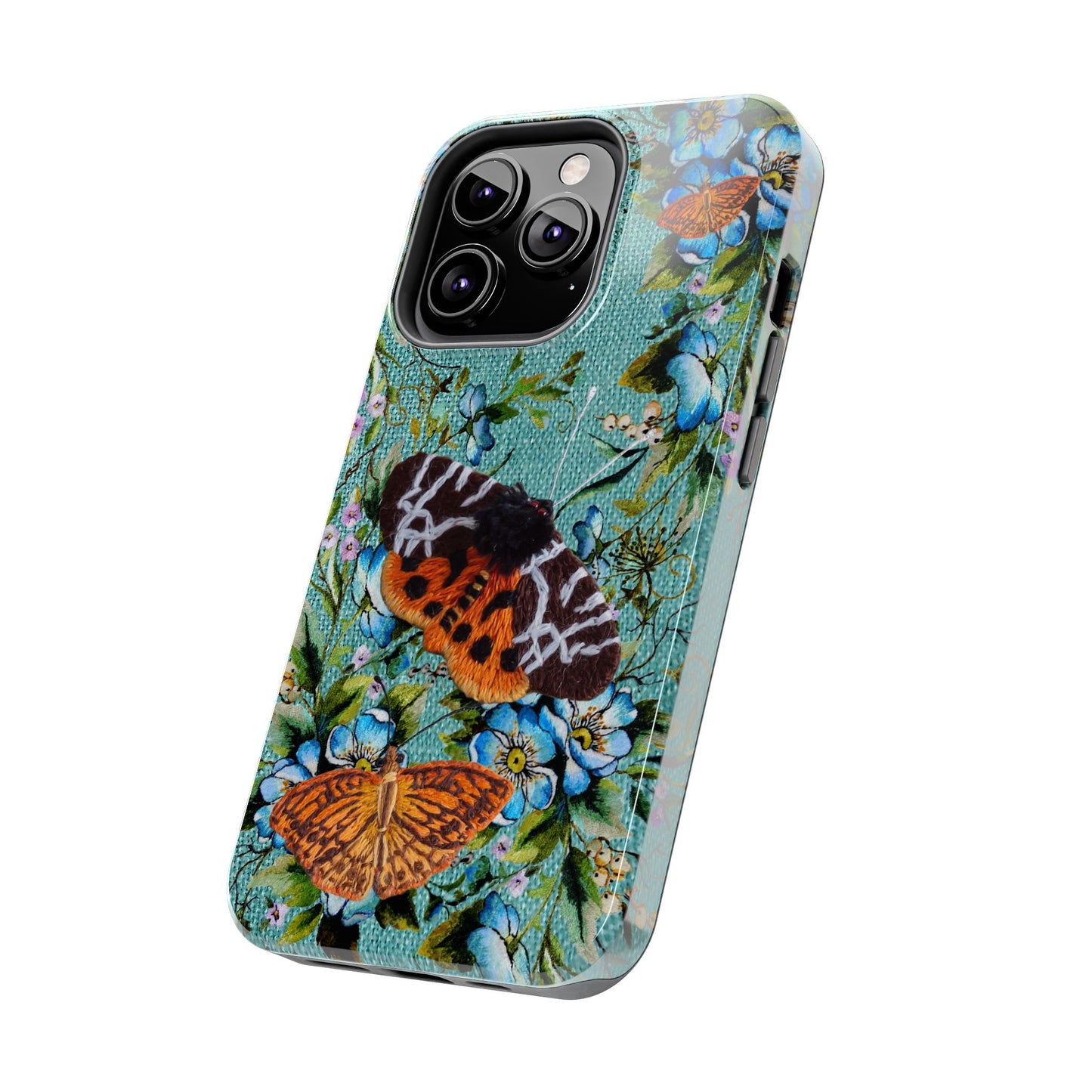Vintage Blooms and Butterflies Phone Case Embroidered Look Floral Cottagecore Phone Cover, iPhone, Pixel, Samsung