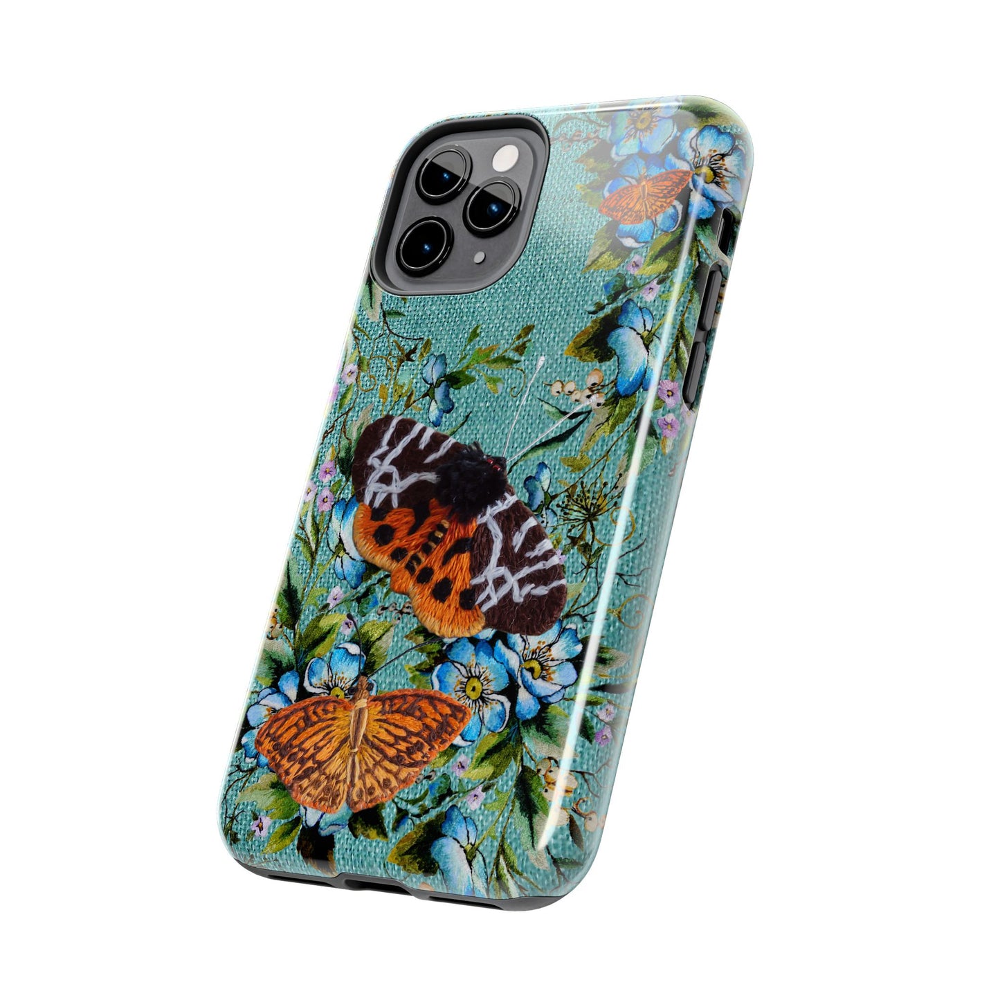 Vintage Blooms and Butterflies Phone Case Embroidered Look Floral Cottagecore Phone Cover, iPhone, Pixel, Samsung