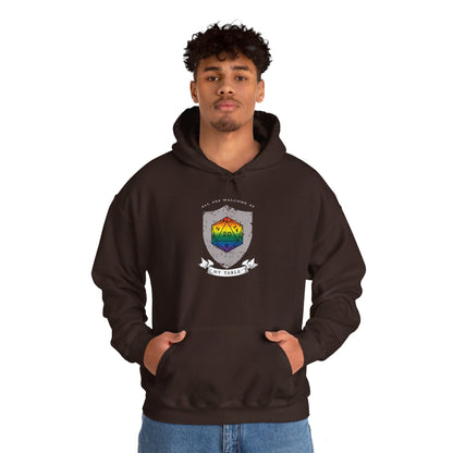 All Are Welcome At My Table | Ally | Game Master| Dungeon Master | Nerdy Pride Flag D20 T-Shirt | Unisex Heavy Blend™ Hooded Sweatshirt