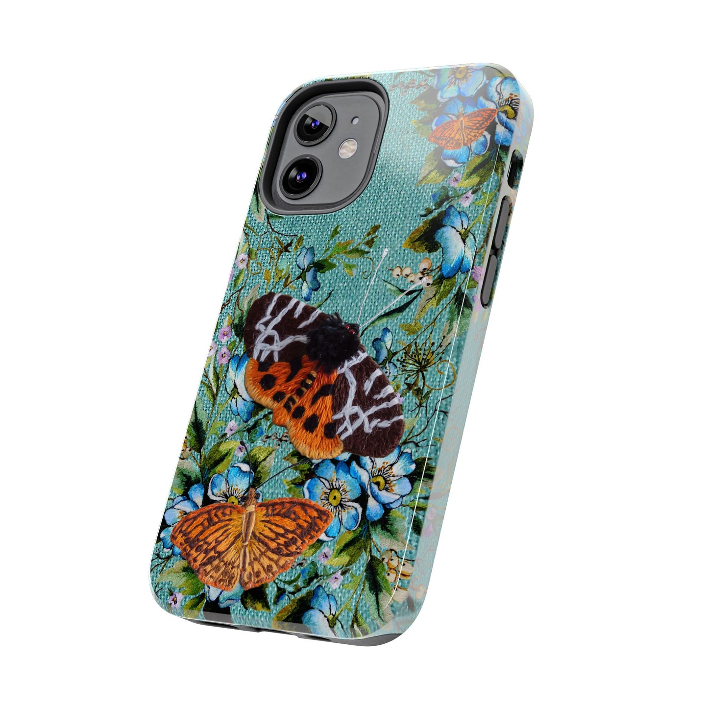 Vintage Blooms and Butterflies Phone Case Embroidered Look Floral Cottagecore Phone Cover, iPhone, Pixel, Samsung