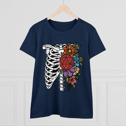 D20 Floral Skeleton Ribcage Women's Midweight Cotton Tee