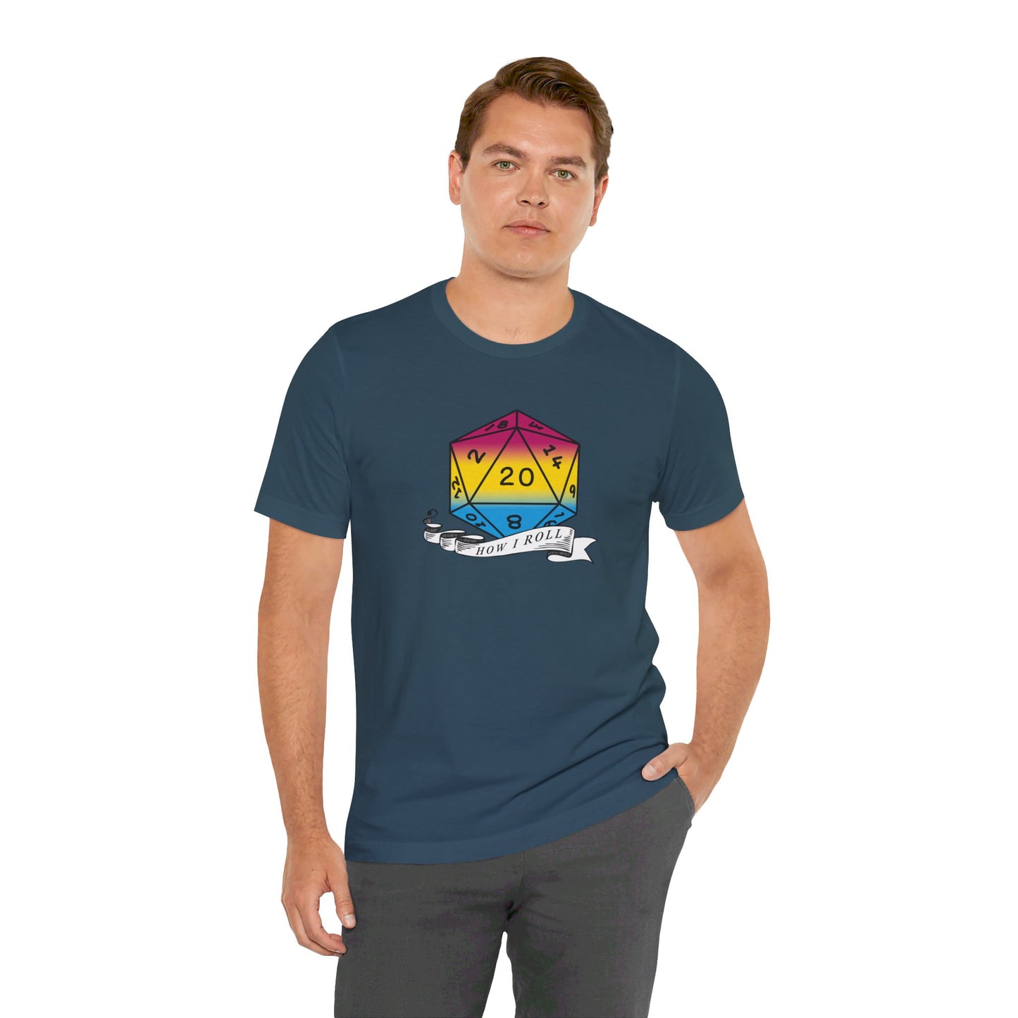 This Is How I Roll | Pride Flag D20 T-Shirt | Unisex T-Shirt | Nerdy Pansexual Pride