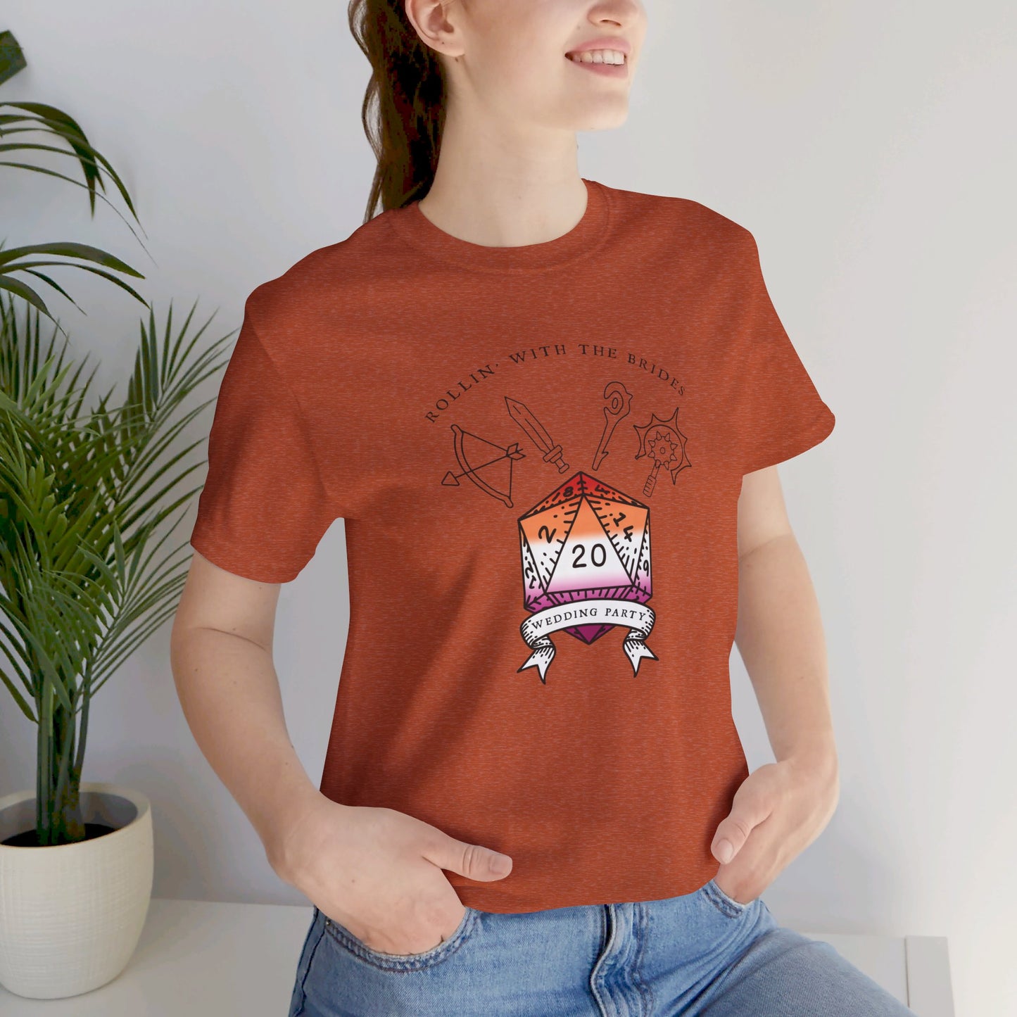 Lesbian Flag Dungeons & Dragons Wedding Party T-Shirts |TTRPG | Unisex T-Shirt | Nerdy Non-Binary