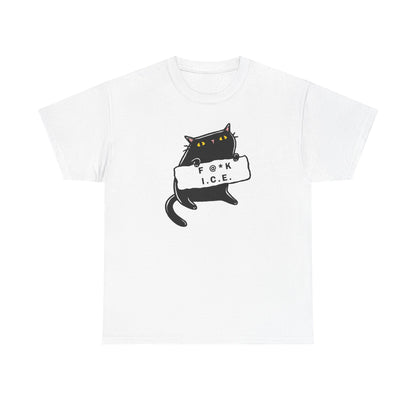 Black Cat Protest Unisex Tee - F**k Ice, Activist Cotton T-Shirt, Cat Lover Gift, Anti-Trump Shirt, Protester Gift, Political Tee