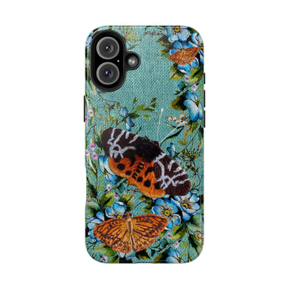 Vintage Blooms and Butterflies Phone Case Embroidered Look Floral Cottagecore Phone Cover, iPhone, Pixel, Samsung