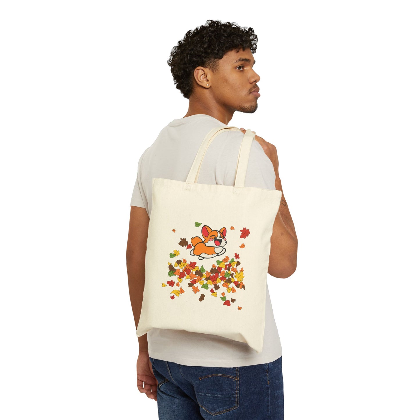 Cute Corgi Fall Leaves Canvas Tote Bag