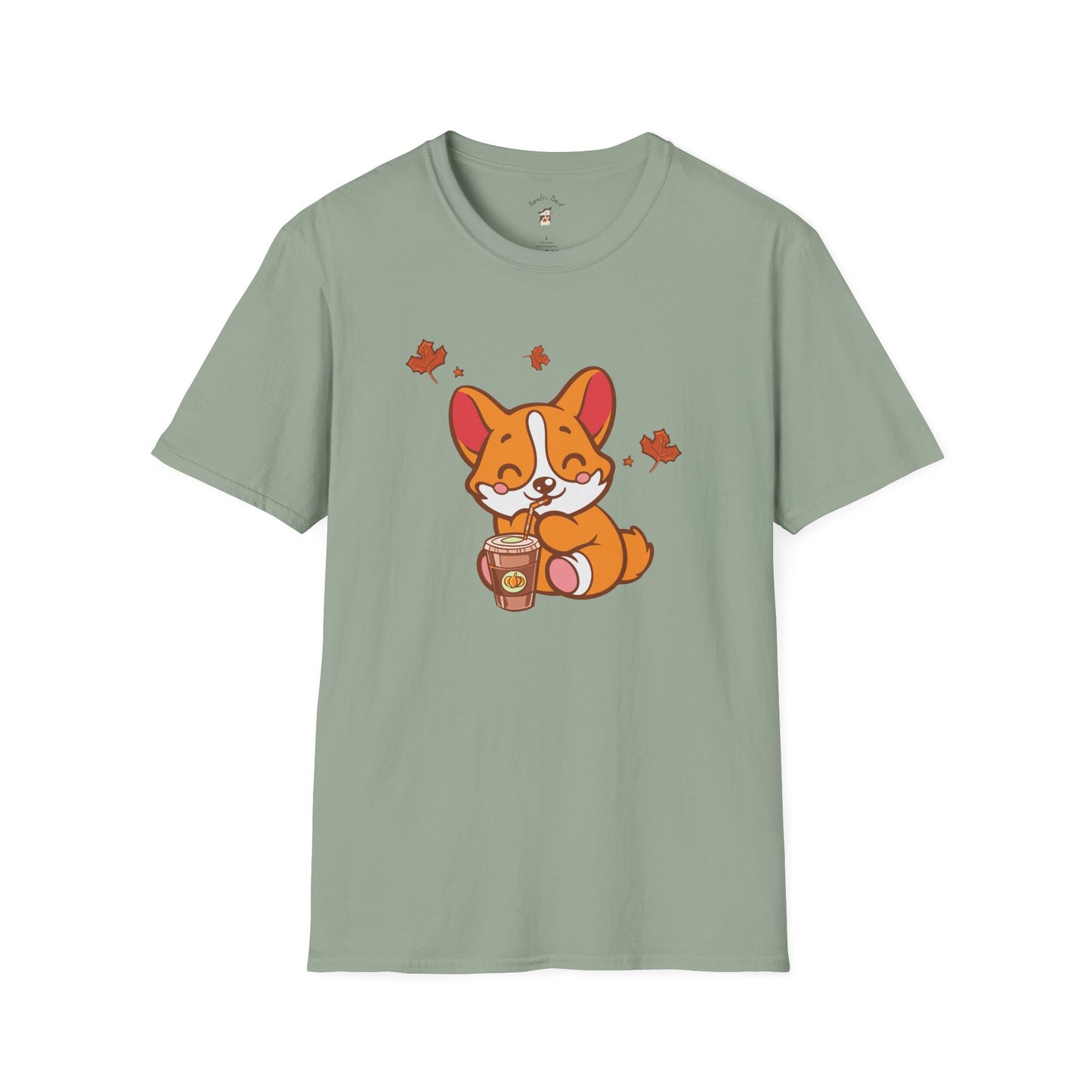 Cute Corgi, Coffee Lover tee Shirt, Halloween Fall Pumpkin Spice Latte, Unisex Softstyle T-Shirt