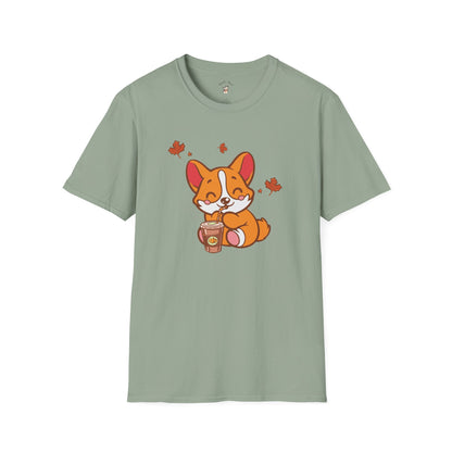 Cute Corgi, Coffee Lover tee Shirt, Halloween Fall Pumpkin Spice Latte, Unisex Softstyle T-Shirt