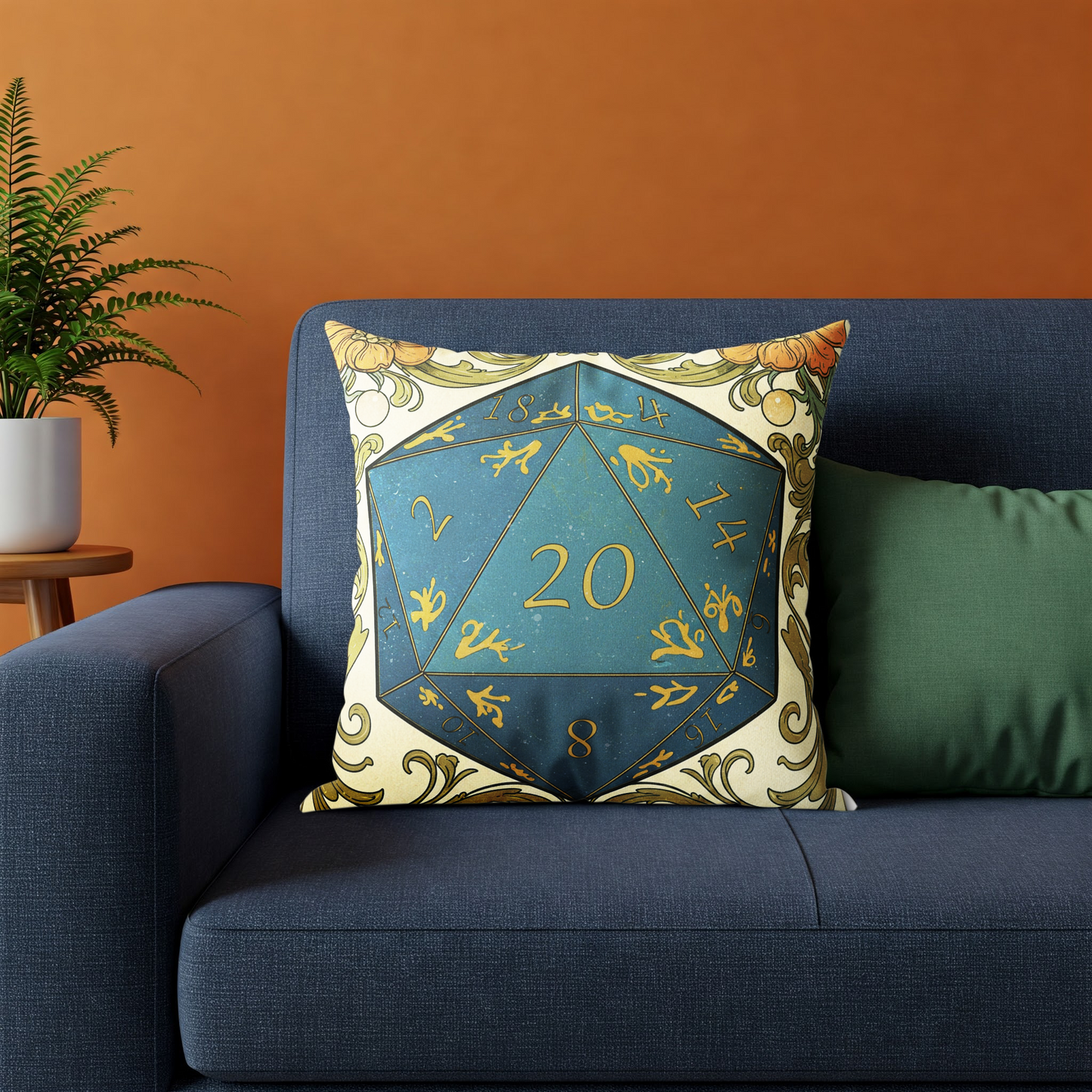 d20 Art Noiuveau Dice Throw Pillow