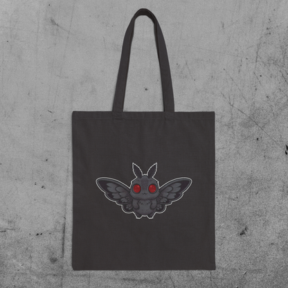 Cute Chibi Mothman Book Bag - Black Cotton Canvas Tote for Books & Everyday Essentials | Cryptid Core Spooky Kawaii Gift