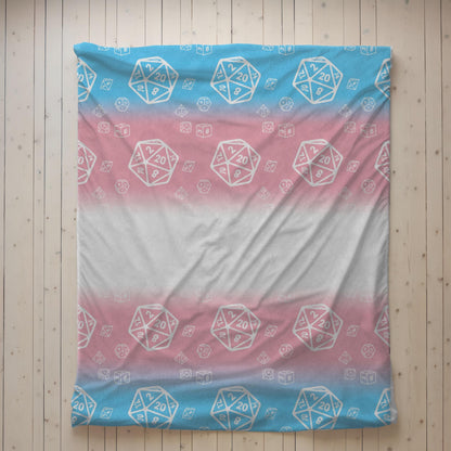 D20 Trans Pride Flag Cozy Lightweight Velveteen Microfiber Blanket, Reading Blanket, DnD Gaming Blanket, Dorm Room Throw